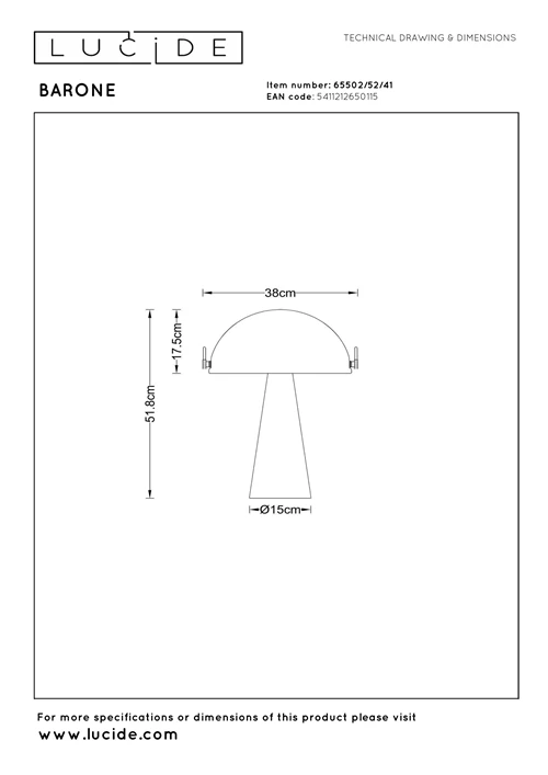 Lucide BARONE - Lampe de table - Ø 38 cm - 1xE27 - Taupe | Vibes - technique